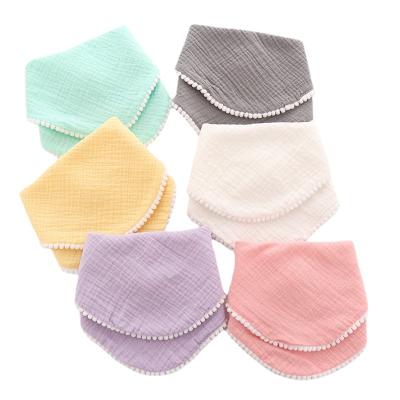 China Wholesale European style anti-static customized special design with lace cotton gauze triangle towel baby bibs for sale