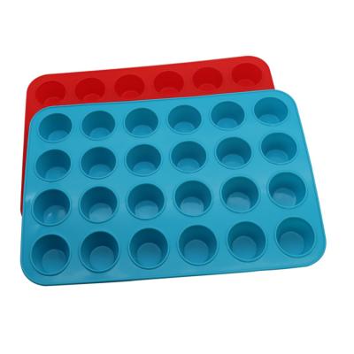 China Viable Non-Stick Cake Decorating Mold 24 Cups Silicone Mold Heat Resistant Microwave Safe Silicone Cupcake Pans for sale