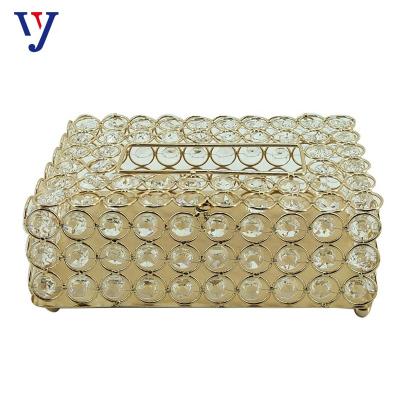 China Wholesale Hot Selling European Minimalist Product Metal Table Decorations Tissue Holder Restaurant Crystal Tissue Box for sale