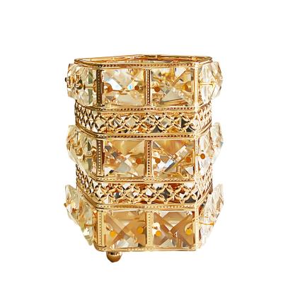 China Crystal Gift Crystal Gold Pen Holder Cosmetic Container Storable Decorative Box for sale