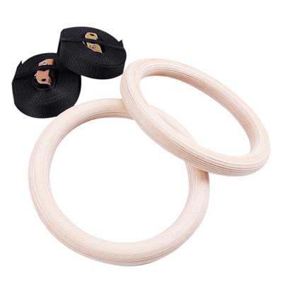 China High Quality Durable Gym Ring Training Wood Adjustable Fitness Strength Exercise Straps Pull Up Gymnastic Rings for sale