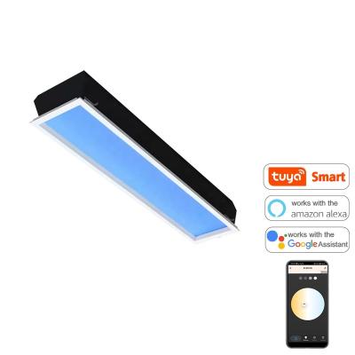 China Tuya Rhythm Function 300*1200mm Sunlight 100W Blue Sky LED Biological Artificial Light Ceiling Panel Smart Sunlight Roof Skylight For Business Places for sale