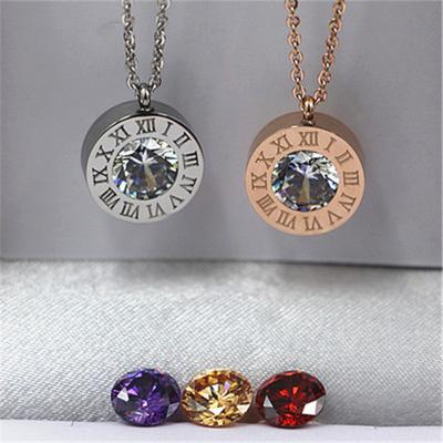 China Environmental Friendly 4 Color Stainless Steel Crystals Stone Interchangeable Roman Numerals Pendant Necklace For Women Jewelry Couples Necklaces N408 for sale