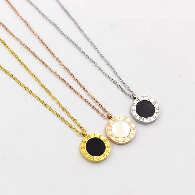 China Environmental Friendly Roman Numerals Two Side Circle Pendant Necklace For Women Luxury Shell Jewelry Stainless Steel Love Short Necklaces N209 for sale