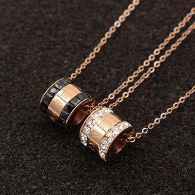 China Beautiful Environmental Friendly Roman Numerals Two Laps Zircon Pendant Necklace For Women Rose Gold Color Necklace Jewelry N208 Titanium Steel Gift for sale