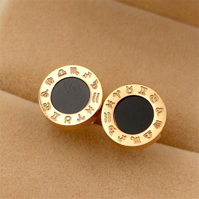 China Fashion Brand Jewelry Female Earring E302 Shell And Black Enamel Stud Earring CLASSIC White Luxury Jewelry Stainless Steel for sale