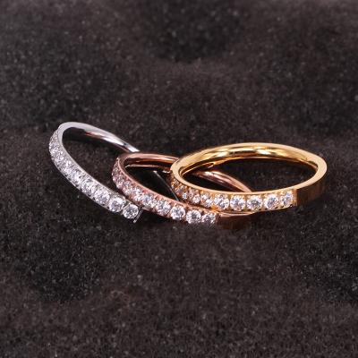 China 2022New Rose Gold Colors D.C.A. Zirconia Casual/Sporty Rings For Women Man Wedding Stainless Steel Valentine Gift Not Fade Jewelry R111 for sale