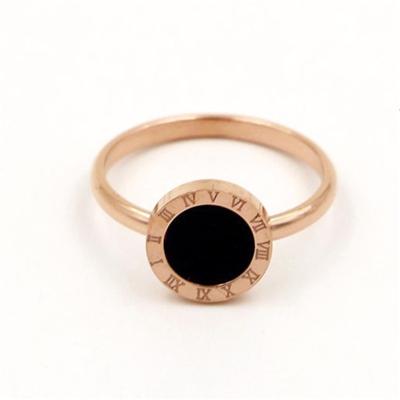 China 2022 Casual/Sporting New Black Round For Couples Jewelry Roman Numerals Titanium Steel Rose Gold Ring Love Finger Ring R206 color for sale