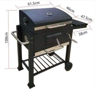 China Outdoor Patio Folding Large Charcoal Garden Large BBQ Cart Portable Square BBQ Cart with Lid Wheels Charcoal Grill for sale