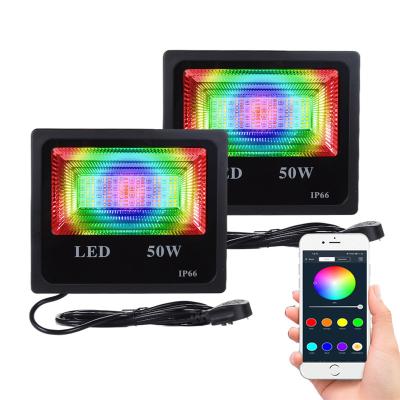 China 50W Flood Light RGBW Led Radio App Control LED Residential Floodlights IP66 Waterproof Dimmable Outdoor Color Changing Landscape Light for sale