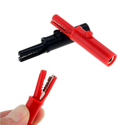 China Plastic OEM 2PCS 4mm Jack Insulation Alligator Clip Push Button Type Full Protective Alligator Clip For Professional Multimeter for sale