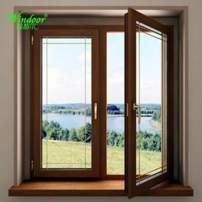 China Aluminum Swing Windows With Blinds Inside Wood Grain Color for sale