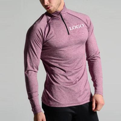 China Custom High Quality Antibacterial Mens Long Sleeve Running Shirts Sweat Wicking Gym Clothing 1/4 Zipper Front Bodybuilding Jackets for sale