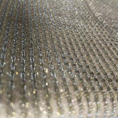 China Breathable Metallic Lurex Tulle square  Polyester Knitted Fabric , Shiny Lurex Knit Fabric with Glitter Powder golden for Women skirt for sale