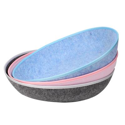 China Universal Breathable Gray Felt Round Basket Pet House Comfortable Warm Cat Nest Soothing Sleep Bed for sale