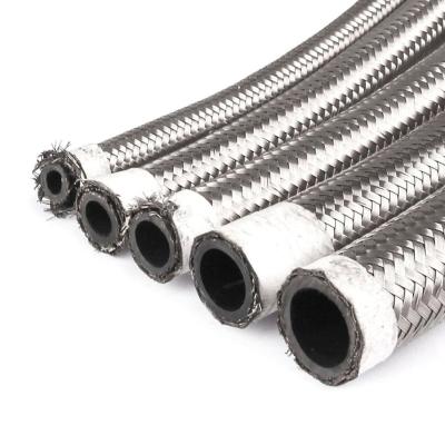 China Turbo Oil Feed Hose AN4 Racing Hose 1M Fuel Stainless Steel/CPE Synthetic Oil Cooler Hose Nylon Braided Inner Double Rubber Silver for sale