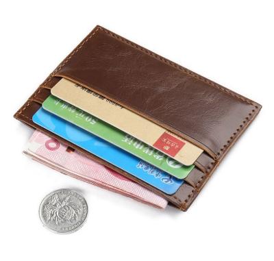 China Credit Card Crazy Horse Genuine Leather Men's Slim RFID Blocking Minimalist Card Holder Cash Wallet for sale