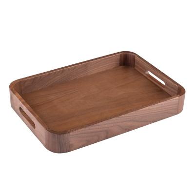 China Custom BAMBOO Factory Black Walnut Tray With Handle For Hotel Service Pastry Serving Tray for sale