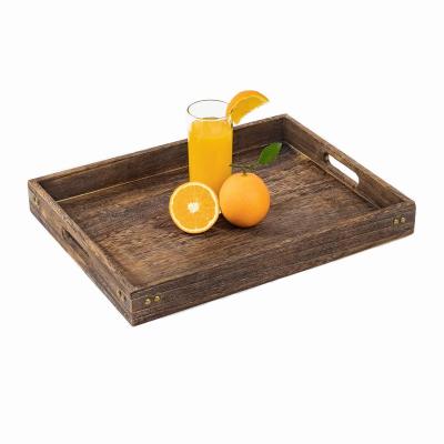 China Sustainable old-fashioned rectangular handle tray with rivets that goes well with all utensils for coffee and cakes, fresh fruit and more for sale