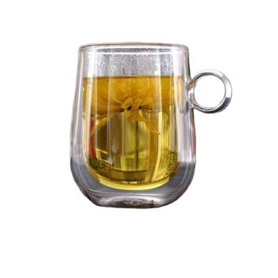 China Sustainable 12oz Coffee Mugs , Double Wall Clear Glass Mug With Handle For Coffee, Tea, Latte for sale