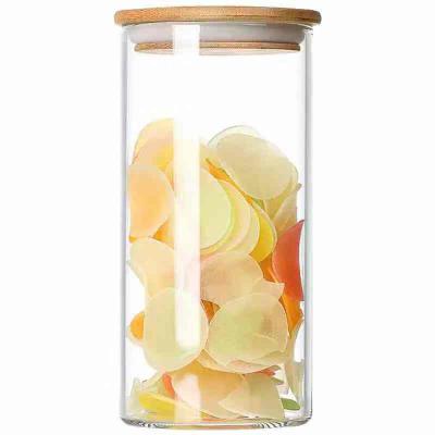 China Viable Chinese Professional Supplier Cylindrical Custom Clear Glass Jar Spice Logo With Bamboo Lid for sale