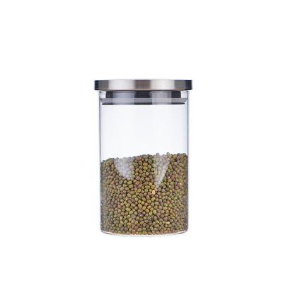 China High quality borosilicate glass food jar with stainless steel lid for sale