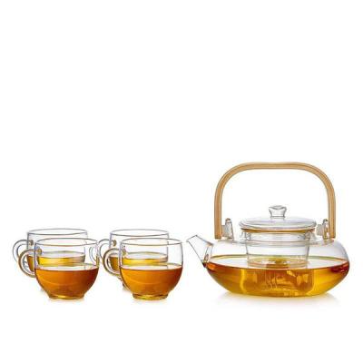 China High Sustainable Borosilicate Glass Tea Set One Teapot And 4 Small Tea Cups for sale