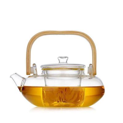 China Handblown New Sustainable Shape Pyrex Glass Square Teapot With Infuser for sale