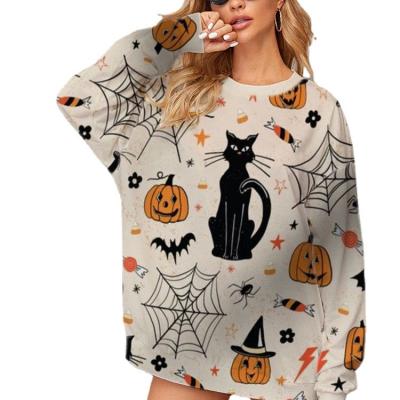 China Halloween QUICK DRY Shirts For Woman Halloween Pumpkin Cats Print Long Sleeve Polyester Autumn Sweatshirt for sale