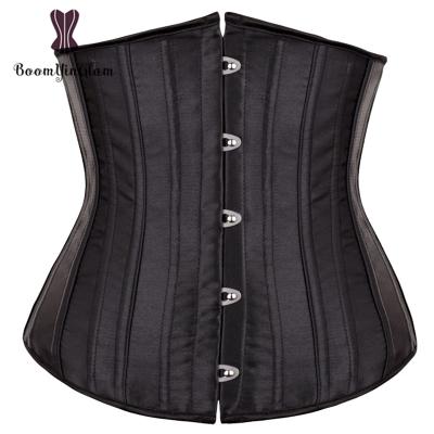 China 2021 Autumn Color Women Breathable Satin Cupless Bustier Healthy Belly Control Lace Up Waist Training Corset 26 Steel Bones for sale