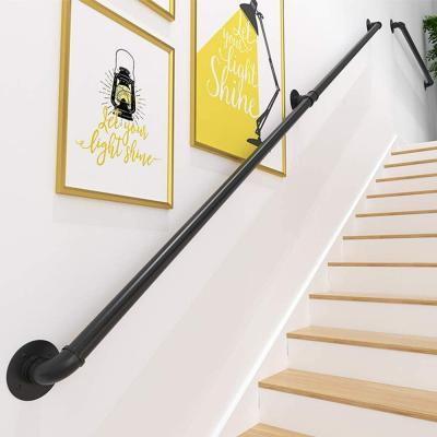 China 6.6FT Industrial Industrial Black Iron Attic Staircase Vintage Steel Pipe For Porch Staircase Outdoor Indoor Railings And Handrails for sale