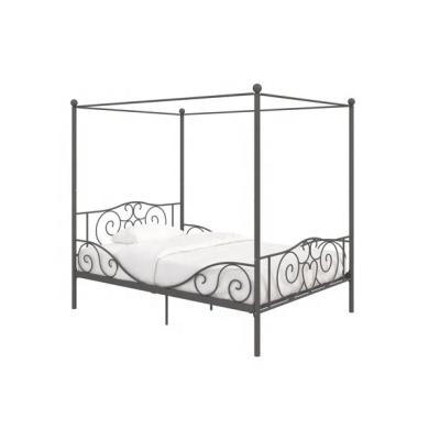 China Hot Selling Gray Modern Design Kids Tin Queen Size Metal Canopy Bed Frame Double for sale