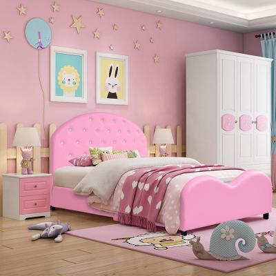 China Newest Simple Size Modern Design Girls Polyester Fabric Crystal Decorative Cute Pink Children Beds For Kids for sale