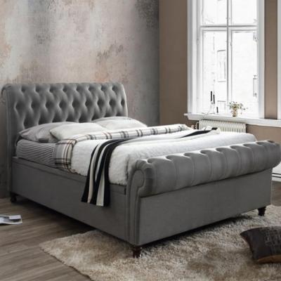 China Custom Large Gray Gas-Lift Polyester Fabric Sled Side Storage Upholstered Stool Bed for sale