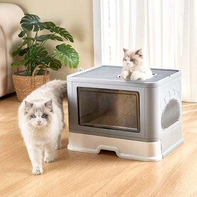 China Sustainable Luxury Cat Litter Box House Furniture Large Pet Toilet Enclosed High Quality And Durable for sale