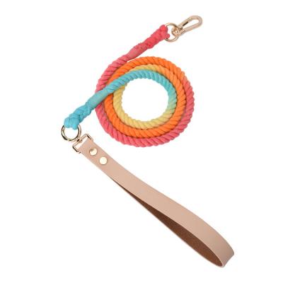 China Personalized Colorful Gradient Change Hand & Woven Cotton Rope Luxury Dog Leash Suitable for Medium and Large Dogs for sale