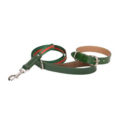 China Personalized Wholesale Custom Pure Luxury High End Cowhide Dog Leather Collar With Lead Leash Two Piece Set for sale