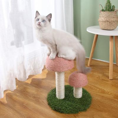 China Cat Tree Tower Climbing Frame High Quality Viable Striping Double Post Mushroom For Cat for sale