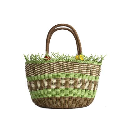 China Portable 2023European And American Style Straw Bag Wild Leisure Summer for Beach Straw Bag Handmade Solid Color Woven Bag rattan handbags for sale