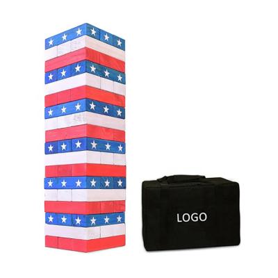 China Eco-friendly Material Color Wooden Tumbling Tower Game Stacking Blocks Outdoor Tower Pine Yard Floor Timber Tumbling Family Friend for sale