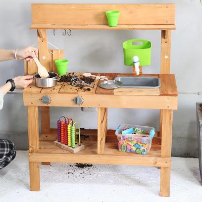 China 2022 Eco-Friendly Non-Toxic Mud Large Kitchen Wooden Kids Toy Outdoor Wooden Kitchen Toy Custom Pretend Role Play Kids Wooden Kitchen Cooking Game for sale