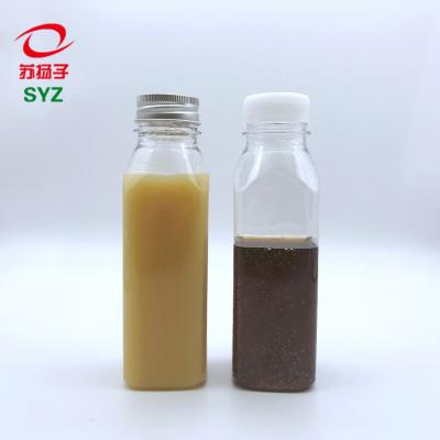 China Pharmaceutical 330ml Pet Medicine Syrup Essential Oil Juice Clear Square Plastic Beverage Bottle With Screw Top for sale