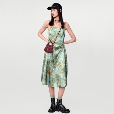 China 2022 Fashion Lady Satin Women's Long Dress Women's Elegant Floral Slim Fit Sexy Anti-Static Silk Casual Dress Long for sale