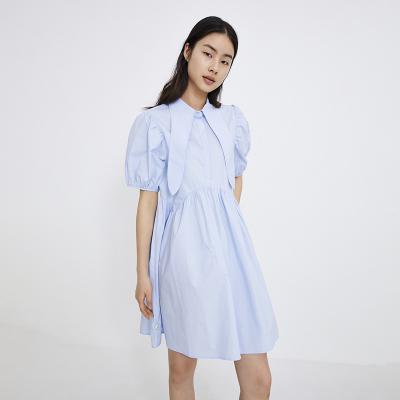 China Anti-Static Custom Loose Fit Collar A Doll Casual Dress Solid Color Logo Casual Dress for sale