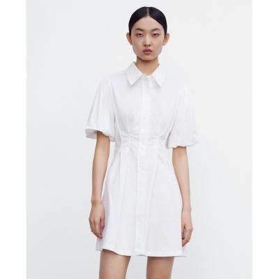 China Anti-Static Casual Short White Elegant Women's Lapel Loose Sleeve Button Up Shirt Dress for sale