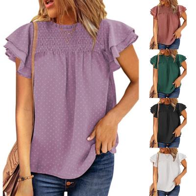 China New Arrival Anti Shrink Women's Chiffon Shirt Ruffles Neck Plus Size Women's Blouses And Shirts for sale