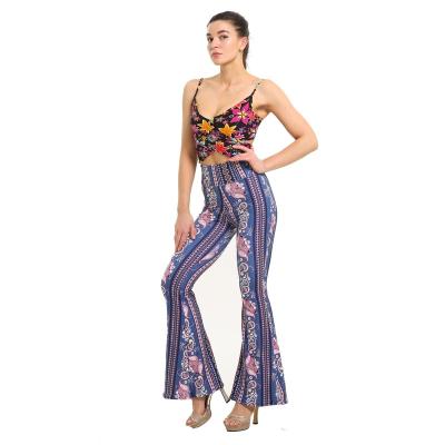 China Anti-wrinkle fashion tight bodycon printed flare pants women's working casual pants for sale