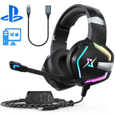 China Wired gaming headset with removable mic headphones with 7.1 virtual channel with RGB light gaming headsets for sale