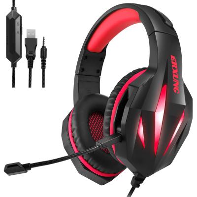 China LED Gaming Headphones with Stereo Bass Microphone and Volume Control Gaming Headset for PS4/Xbox/Switch/PC/Laptop/Tablet Red for sale