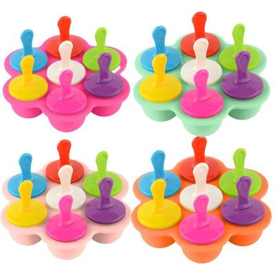 China Grade Alimentar Molde de Gelo de Silicone 7 Buracos Popsicle DIY Caixa de Sorvete Molde de Popsicle de Silicone à venda